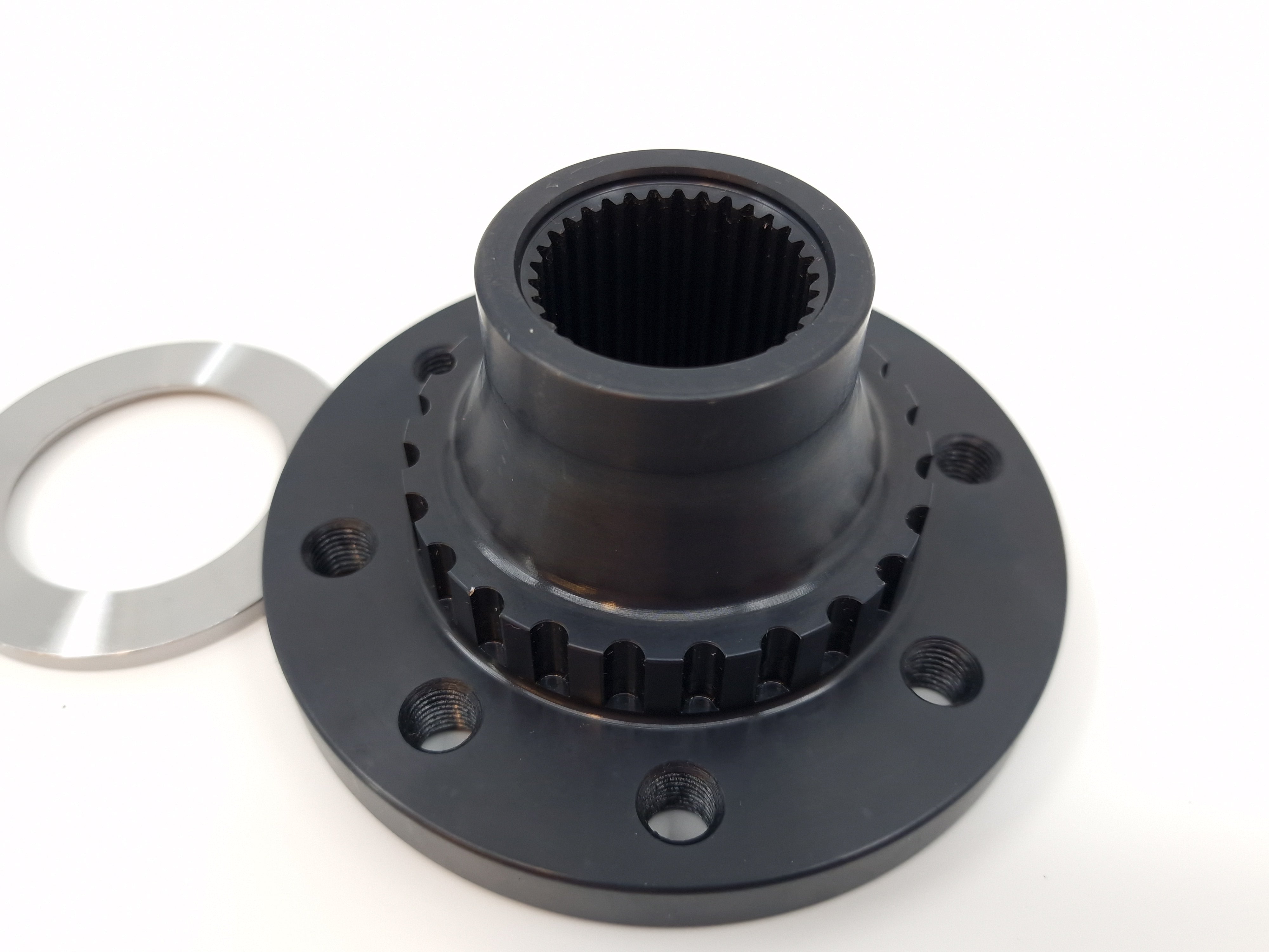 Vehicle kit black metal hub flange with splined ring and bolt holes
