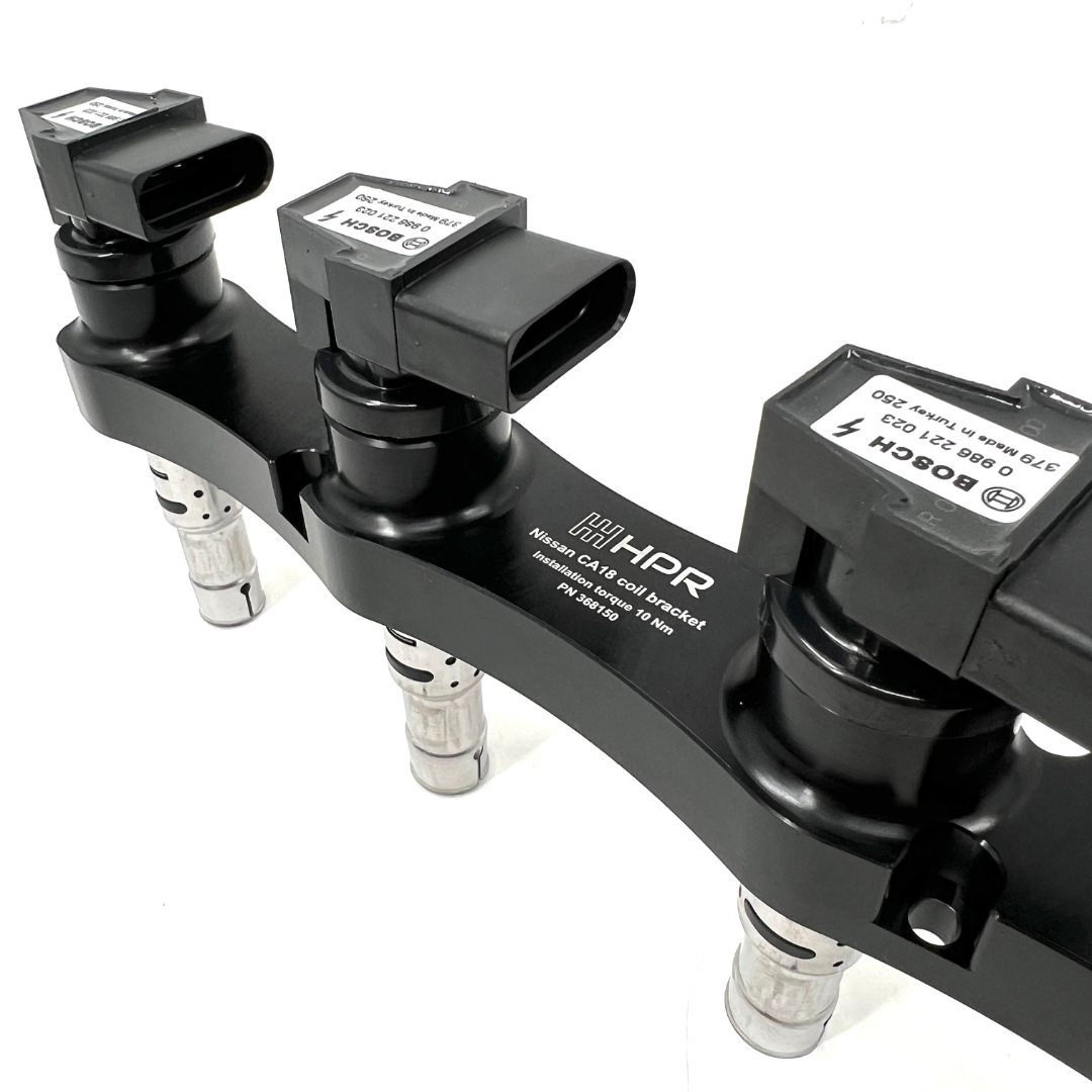 Nissan CA18 coil bracket with ignition coils from Bosch.