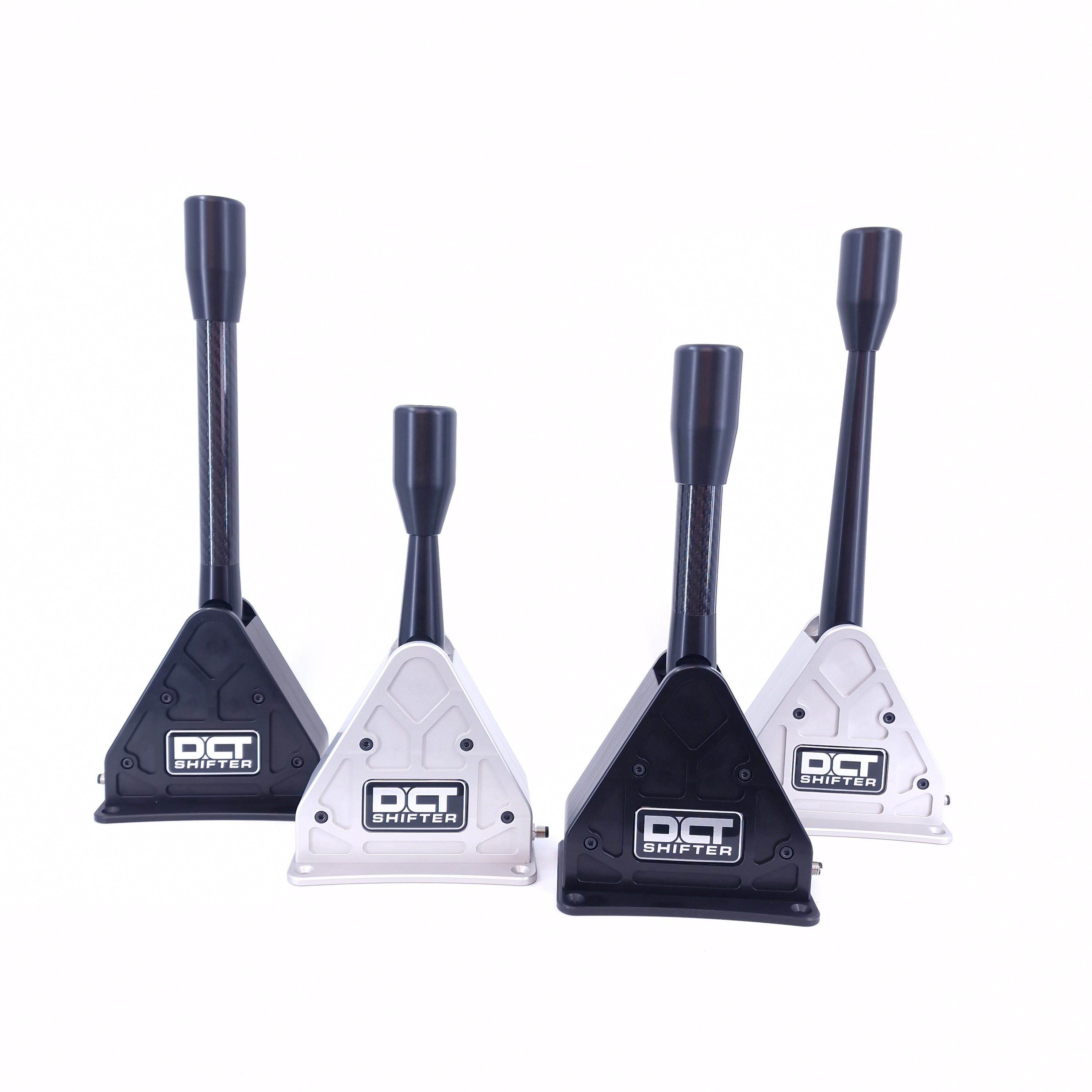A set of four DCT shifters with black handles and silver or black bodies, available in different sizes.