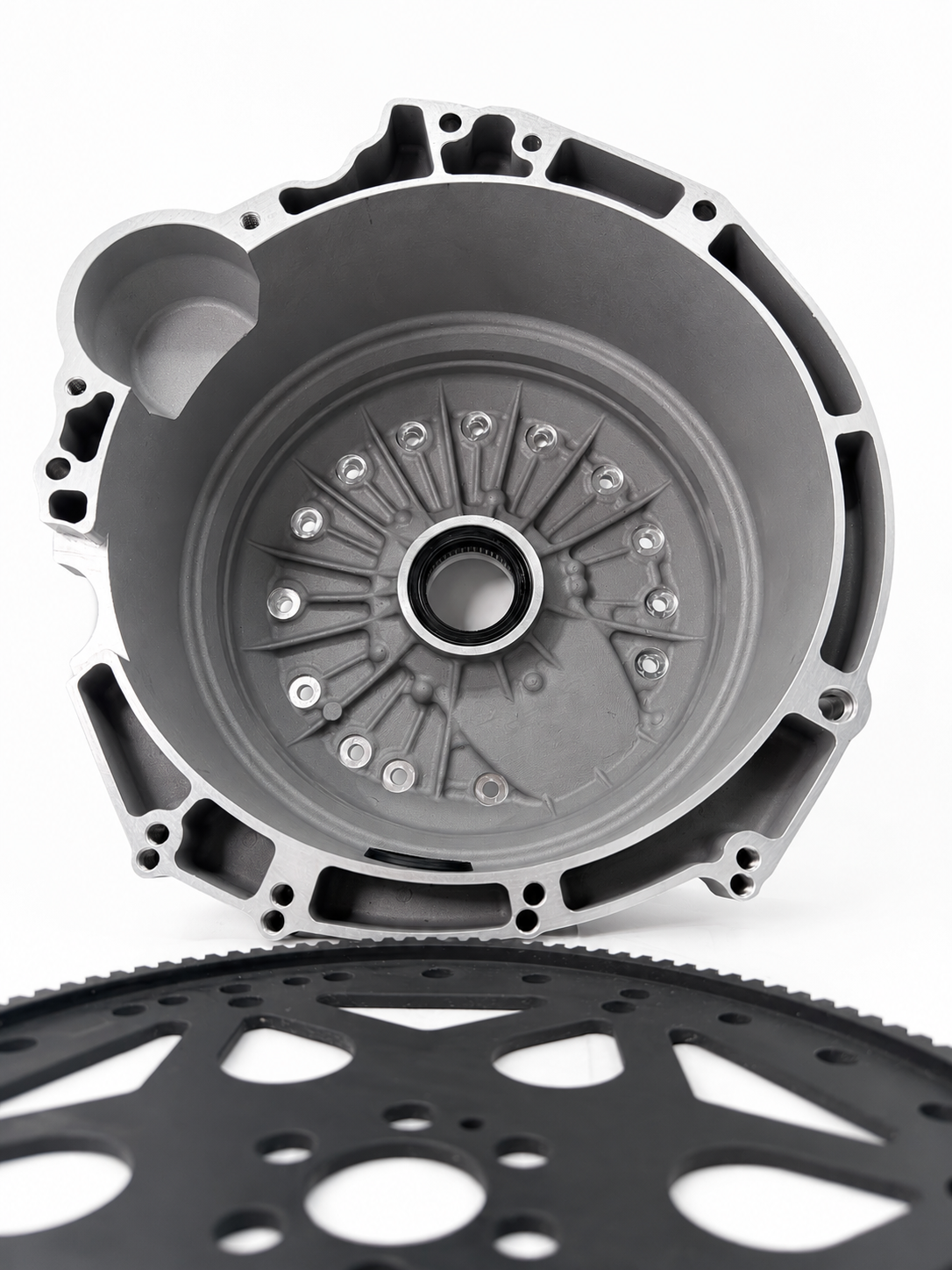 HPR bellhousing interior with black flex ring teeth partially shown