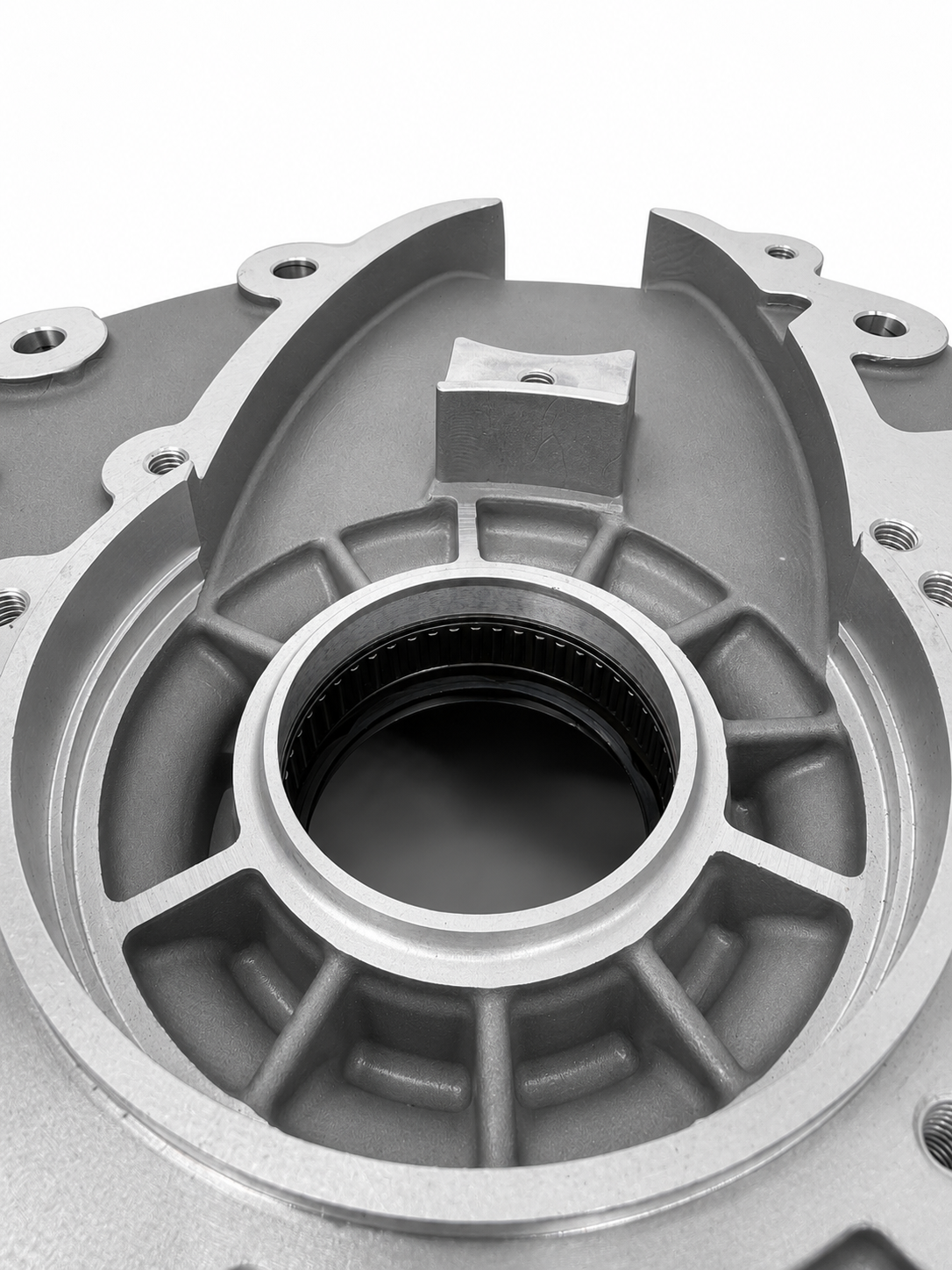 HPR bellhousing front section, gray metal with central bearing opening