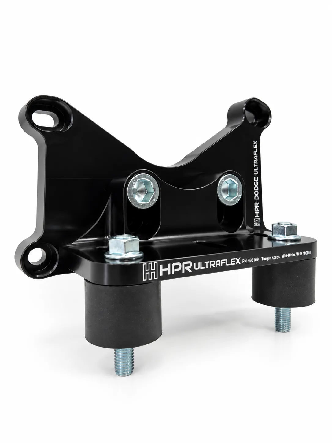 Black HPR Ultraflex rear transmission mount with two stud bolts and U-bolts