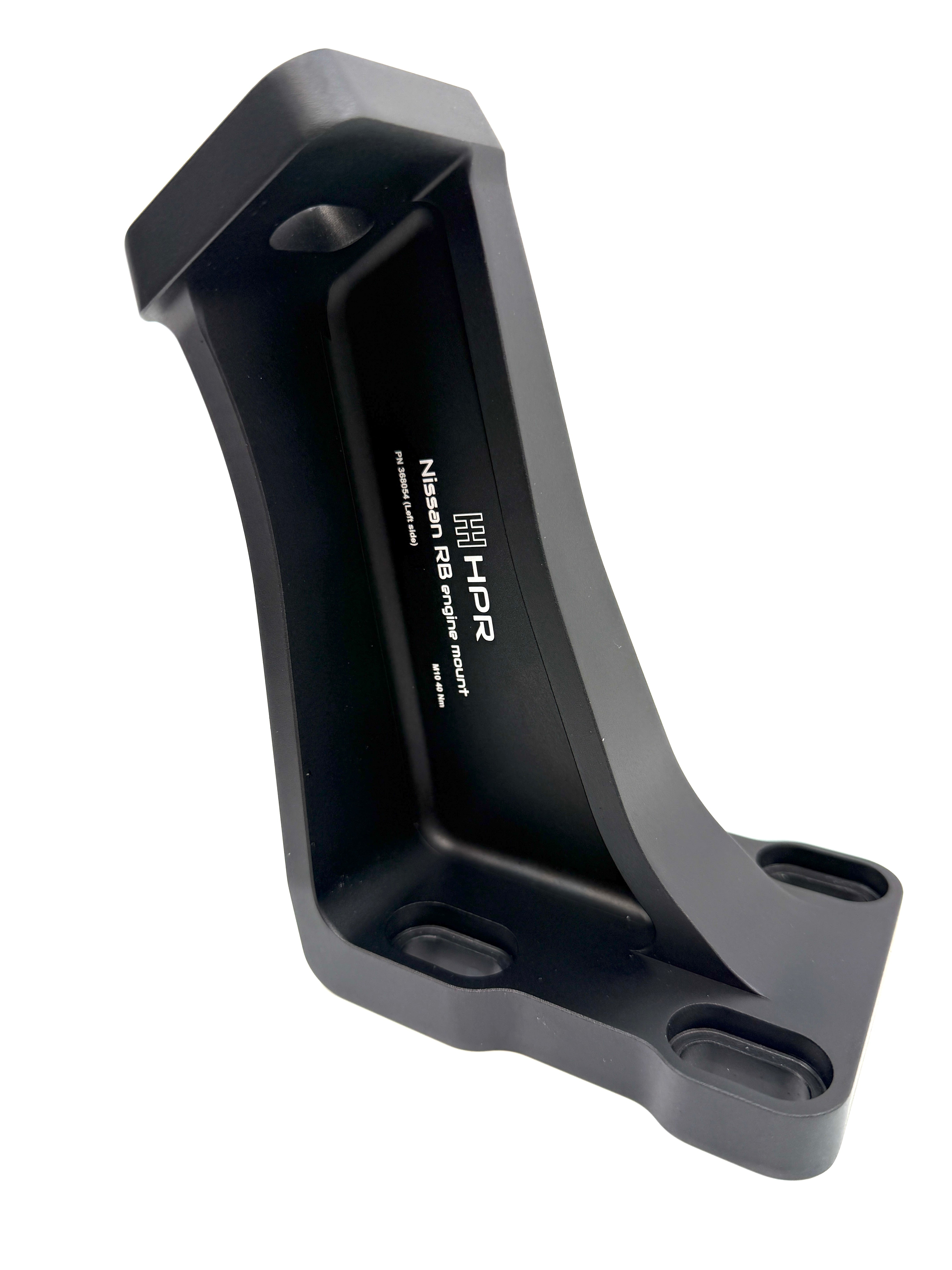 Black engine mount bracket with gray edges and HPR logo