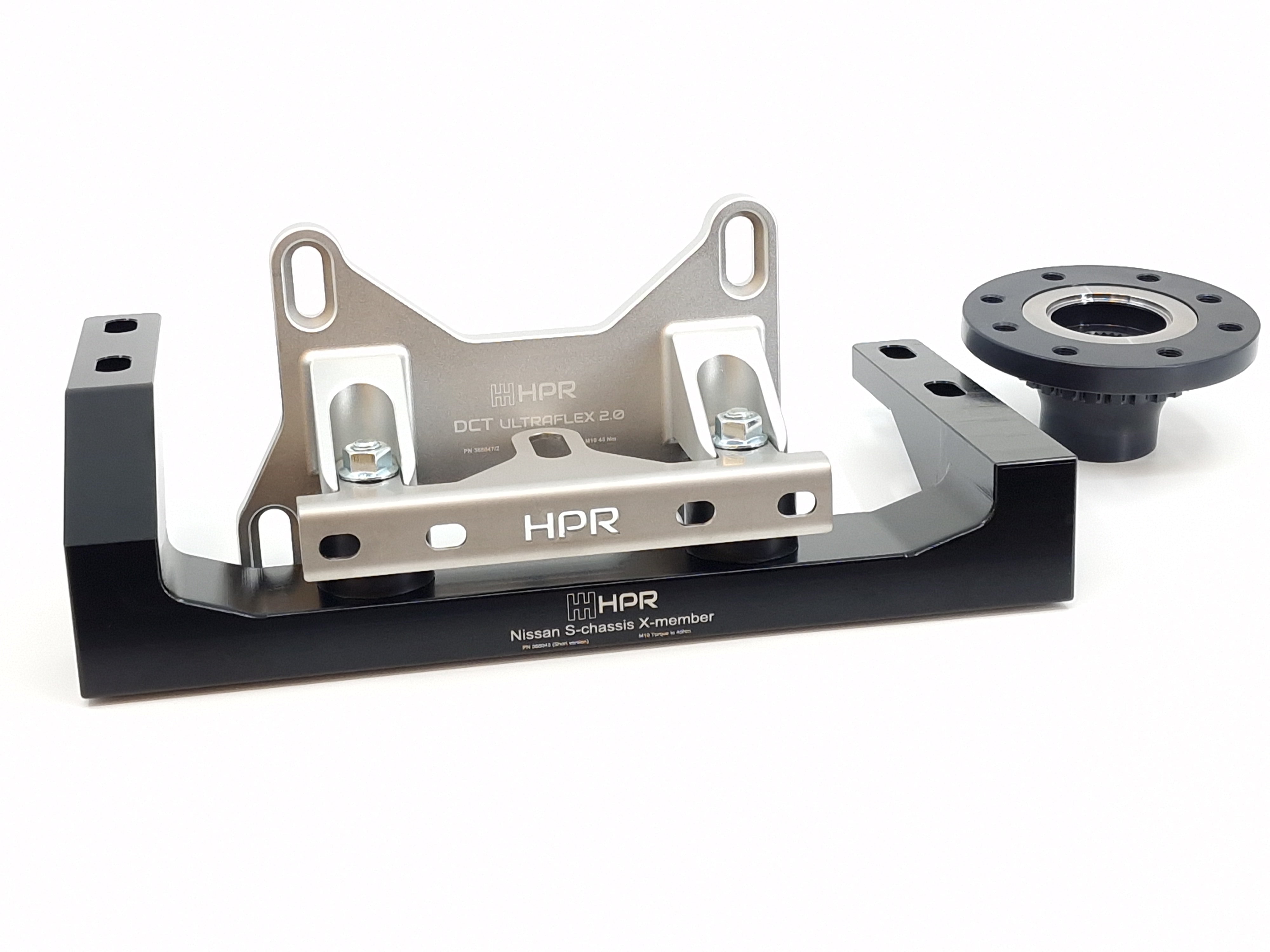 Vehicle kit mounting bracket with dark base and silver HPR plate