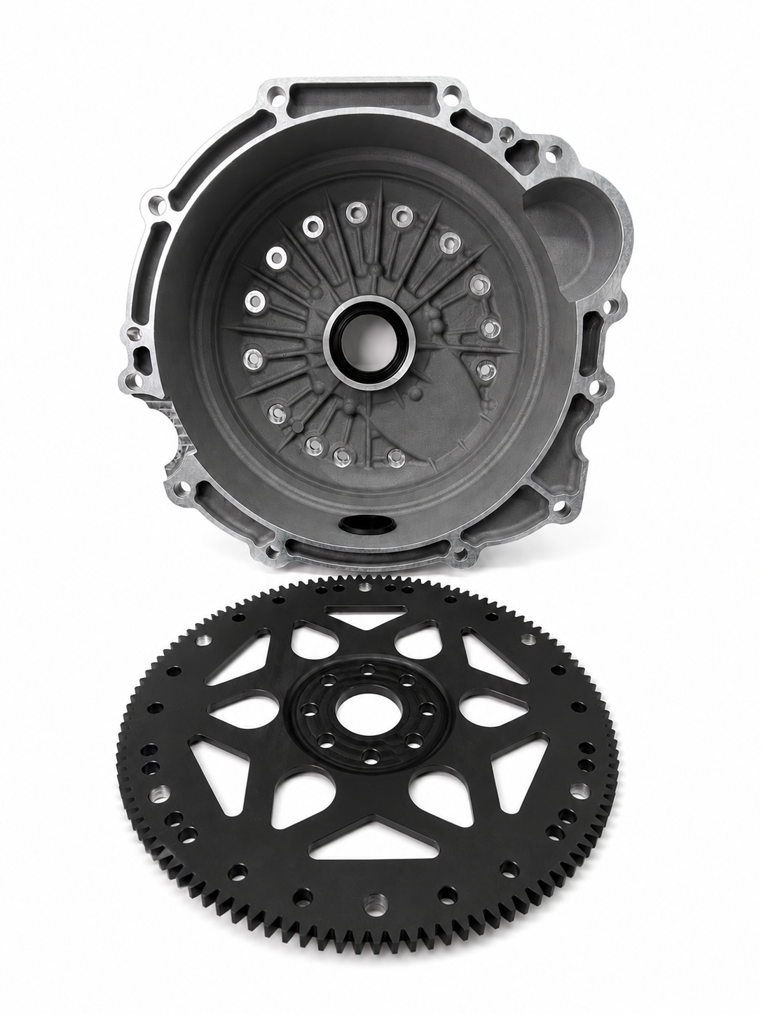Superior bellhousing kit with black inner plate and separate black toothed flexplate