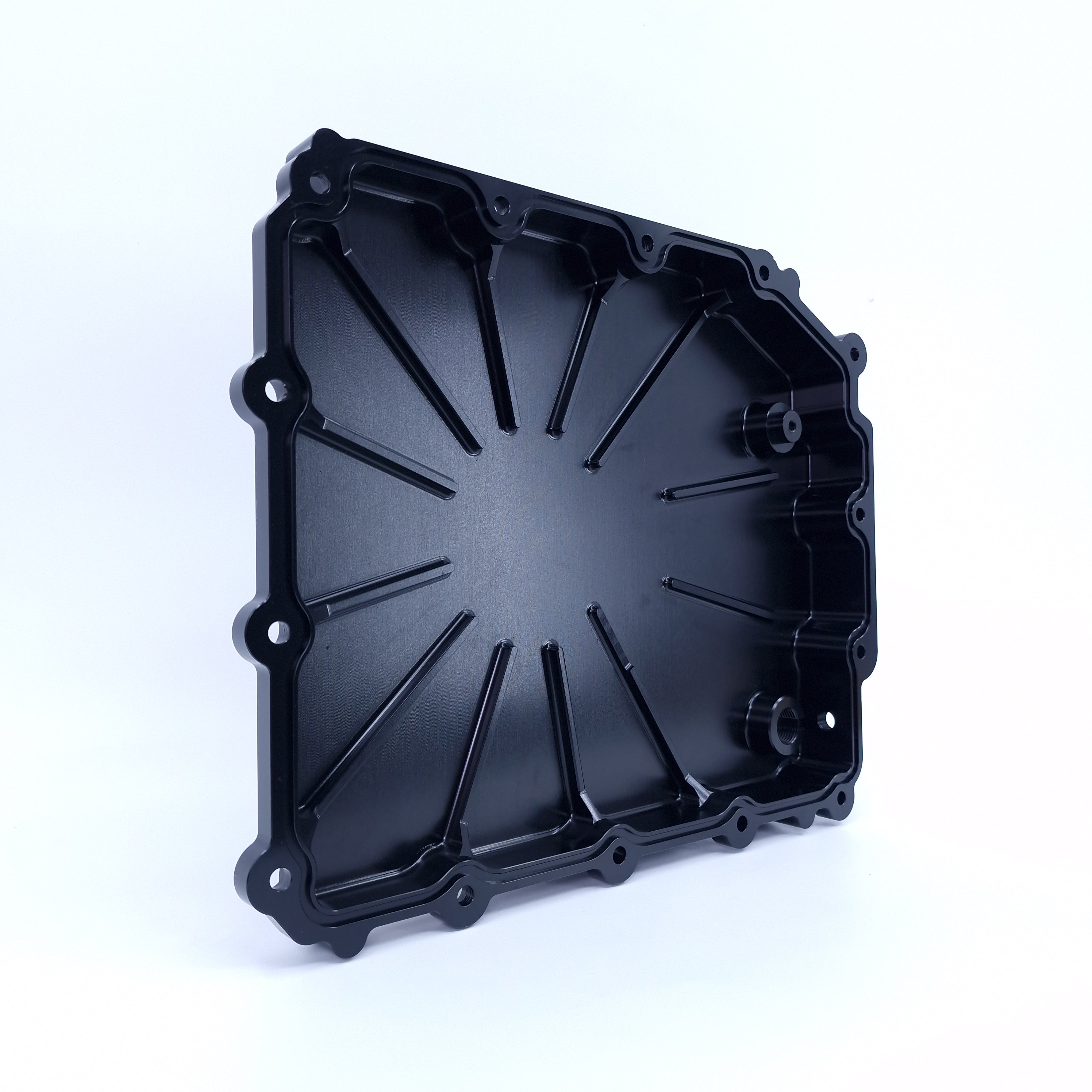 Billet aluminum transmission oil pan by HPR.