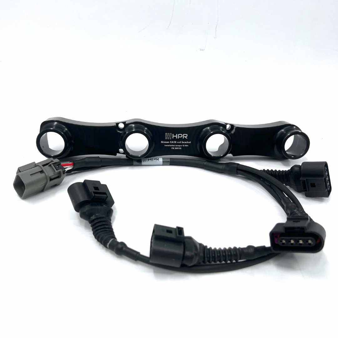 Nissan CA18 coil bracket with HPR wiring harness. 