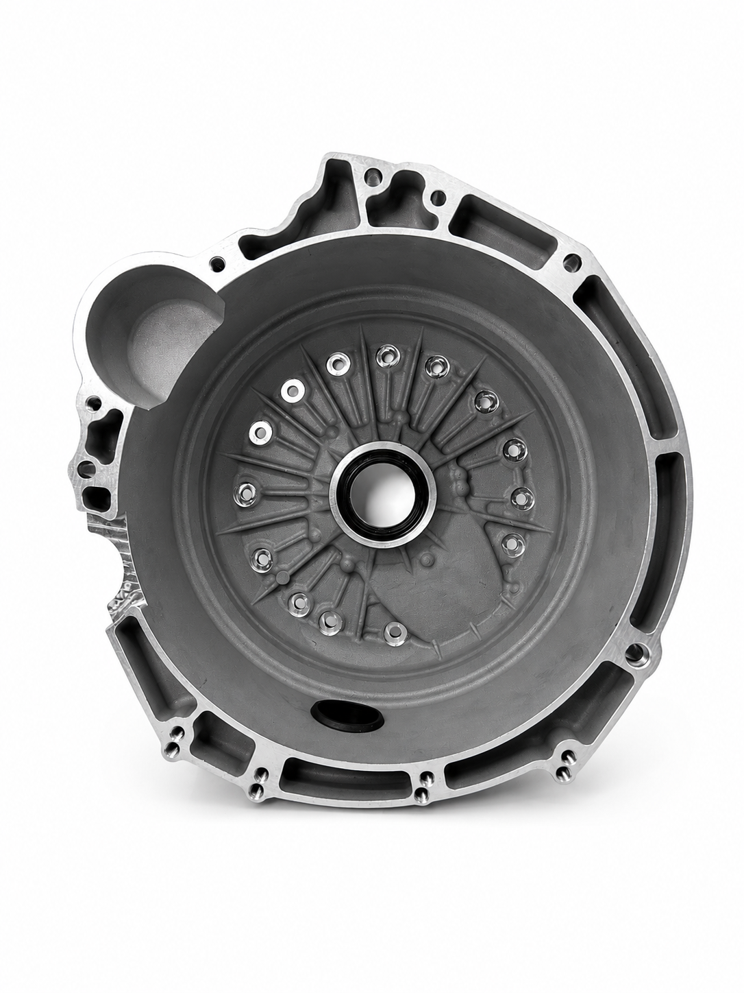 HPR bellhousing end cover, black housing with bolt pattern and center hole