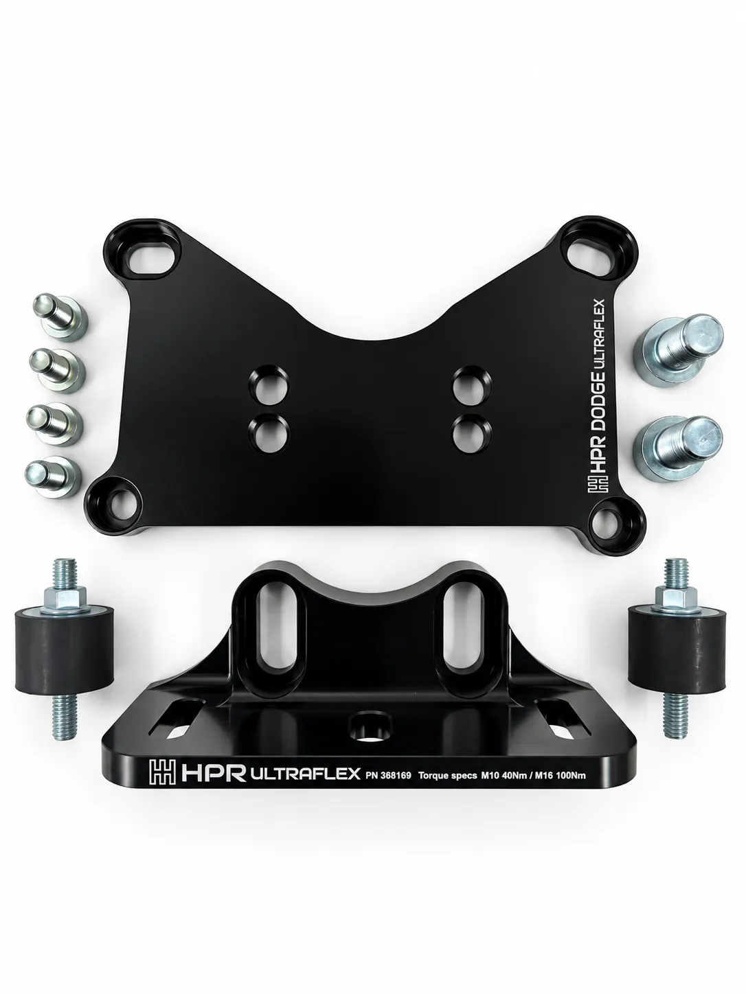 Black HPR Ultraflex rear transmission mount with included hardware bolts and studs